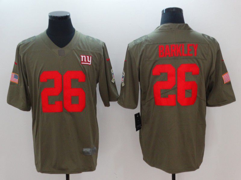 Men New York Giants #26 Barkley Green red Nike Olive Salute To Service Limited NFL Jersey